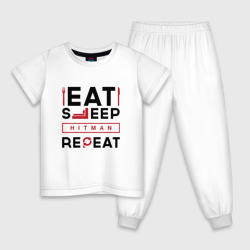 Детская пижама хлопок Надпись: eat sleep Hitman repeat