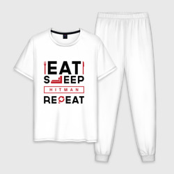 Мужская пижама хлопок Надпись: eat sleep Hitman repeat