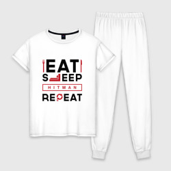 Женская пижама хлопок Надпись: eat sleep Hitman repeat