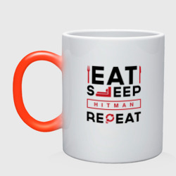 Кружка хамелеон Надпись: eat sleep Hitman repeat