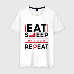 Мужская футболка хлопок Надпись: eat sleep Hitman repeat