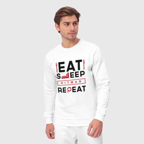 Мужской костюм хлопок Надпись: eat sleep Hitman repeat, цвет белый - фото 5