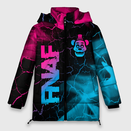 Женская зимняя куртка Oversize FNAF - neon gradient: надпись, символ, цвет черный