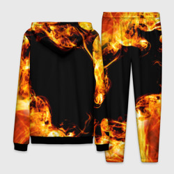 Костюм с принтом Papa Roach и пылающий огонь для мужчины, вид сзади №1. Цвет основы: черный