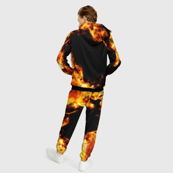 Костюм с принтом Papa Roach и пылающий огонь для мужчины, вид на модели сзади №2. Цвет основы: черный
