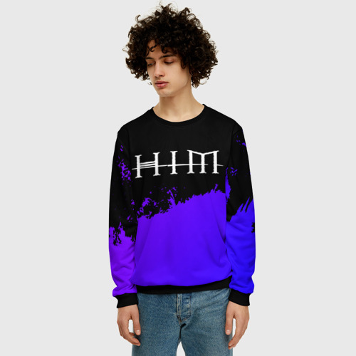 Мужской свитшот 3D HIM purple grunge, цвет черный - фото 3