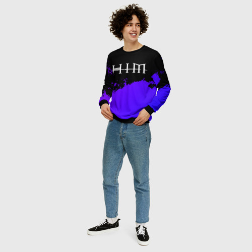 Мужской свитшот 3D HIM purple grunge, цвет черный - фото 5
