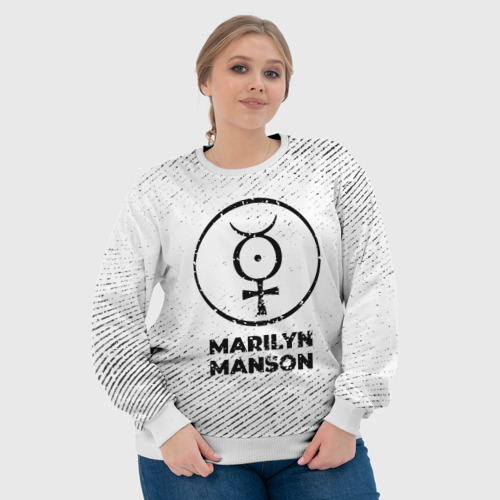 Женский свитшот 3D Marilyn Manson с потертостями на светлом фоне, цвет 3D печать - фото 6