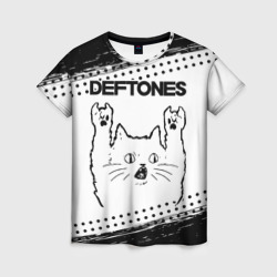 Женская футболка 3D Deftones рок кот на светлом фоне