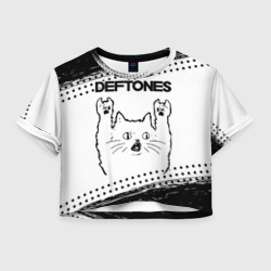 Женская футболка Crop-top 3D Deftones рок кот на светлом фоне