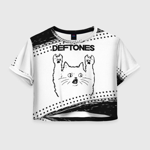 Женская футболка Crop-top 3D Deftones рок кот на светлом фоне, цвет 3D печать