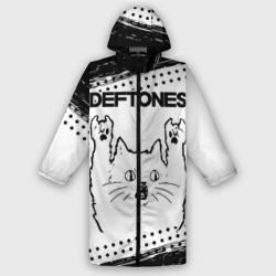 Мужской дождевик 3D Deftones рок кот на светлом фоне