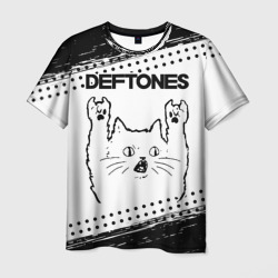 Мужская футболка 3D Deftones рок кот на светлом фоне