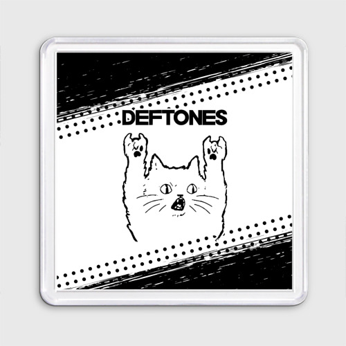 Магнит 55*55 Deftones рок кот на светлом фоне