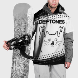 Накидка на куртку 3D Deftones рок кот на светлом фоне