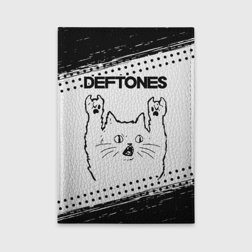 Обложка для автодокументов Deftones рок кот на светлом фоне