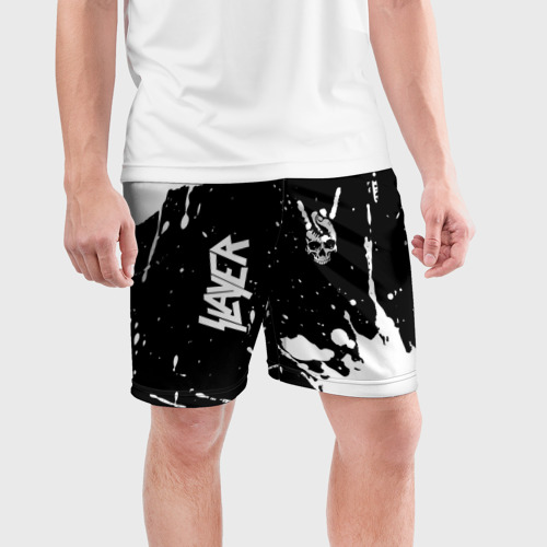 Мужские шорты спортивные Slayer и рок символ на темном фоне, цвет 3D печать - фото 3
