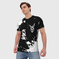 Мужская футболка 3D Slayer и рок символ на темном фоне - фото 2