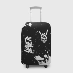 Чехол для чемодана 3D Slayer и рок символ на темном фоне