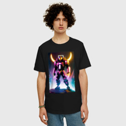 Мужская футболка хлопок Oversize Неоновый персонаж - Киберпанк - нейросеть - фото 2