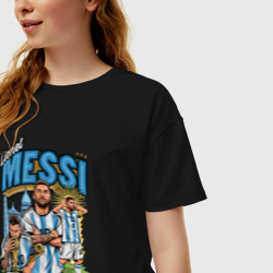 Женская футболка хлопок Oversize Лионель Месси Аргентина 10 - фото 2