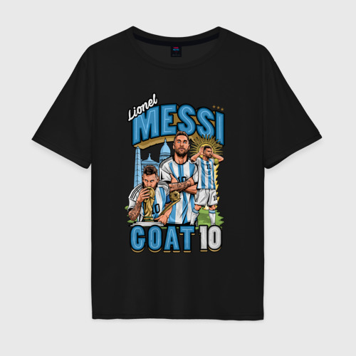 Мужская футболка хлопок Oversize с принтом Лионель Месси Аргентина 10, вид спереди #2