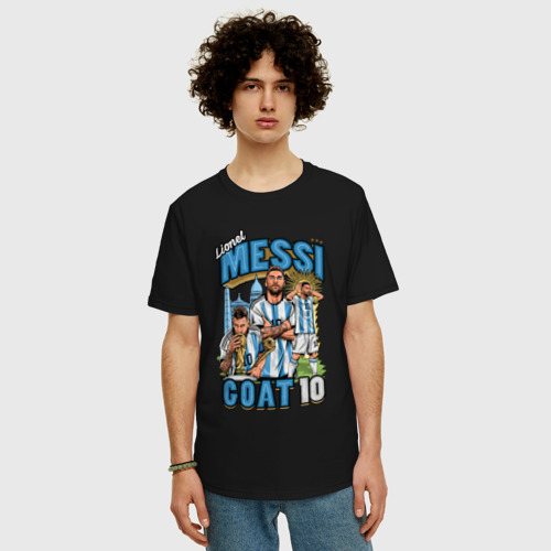 Мужская футболка хлопок Oversize с принтом Лионель Месси Аргентина 10, фото на моделе #1
