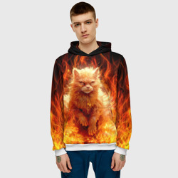 Толстовка с принтом Огненный рыжий котик для мужчины, вид на модели спереди №2. Цвет основы: белый