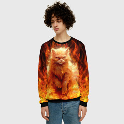 Мужской свитшот 3D Огненный рыжий котик - фото 2