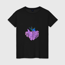 Женская футболка хлопок Фиолетовые тропические листья