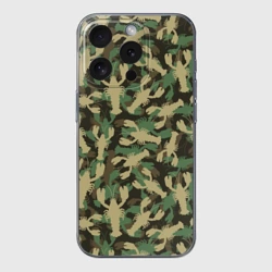 Чехол для iPhone 15 Pro Max силиконовый с защитой камеры Камуфляж из раков