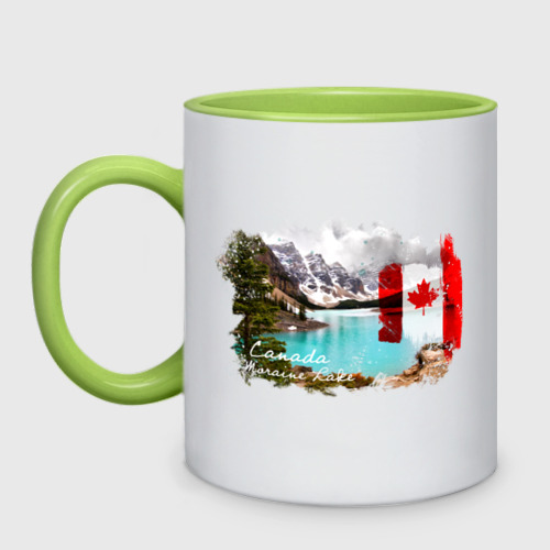 Кружка двухцветная Канада и канадский флаг, цвет белый + светло-зеленый