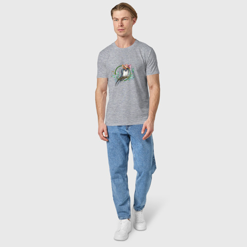 Мужская футболка хлопок с принтом Птичка весна в темном, вид сбоку #3
