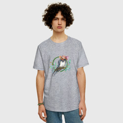 Мужская футболка хлопок Oversize Птичка весна в темном - фото 2