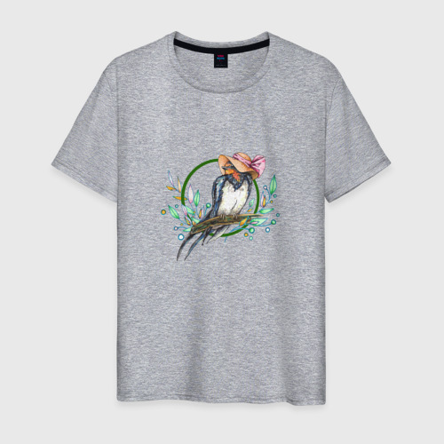 Мужская футболка хлопок с принтом Птичка весна в темном, вид спереди #2