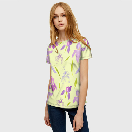 Женская футболка 3D с принтом Фиолетовые лилии, фото на моделе #1
