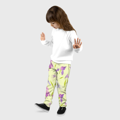 Детские брюки 3D с принтом Фиолетовые лилии, фото на моделе #1
