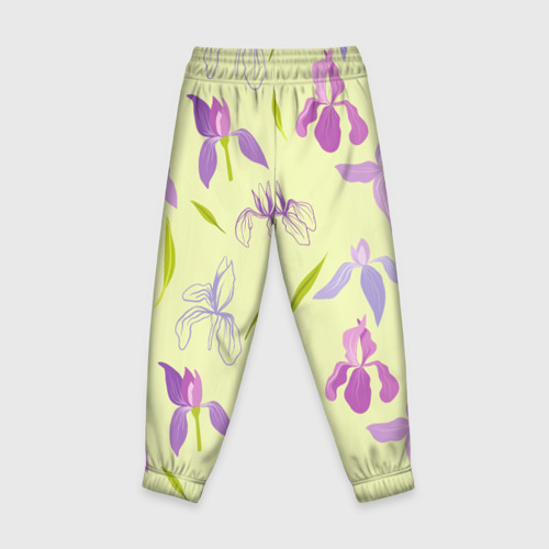Детские брюки 3D с принтом Фиолетовые лилии, вид сзади #1