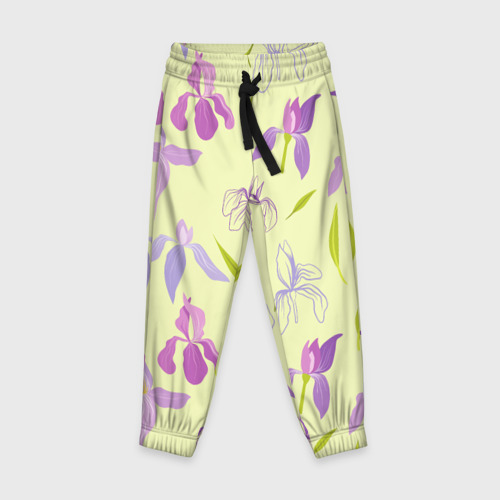 Детские брюки 3D с принтом Фиолетовые лилии, вид спереди #2