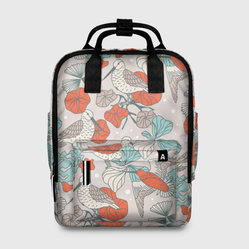 Женский рюкзак 3D с принтом Птички и маки, вид спереди #2