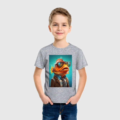 Детская футболка хлопок с принтом Мистер карп в очках, фото на моделе #1