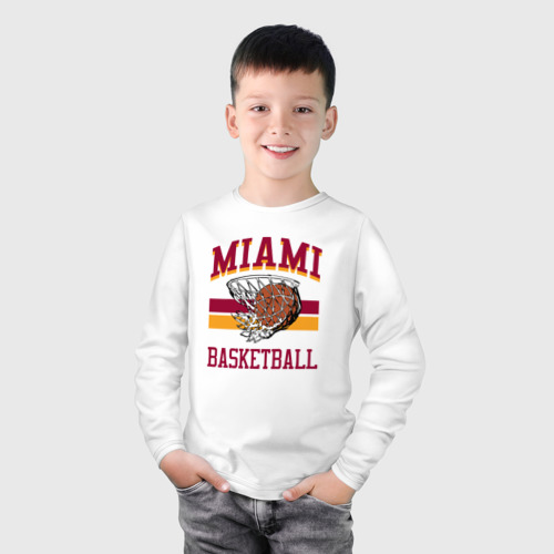 Детский лонгслив хлопок с принтом Баскетбол Майами, фото на моделе #1