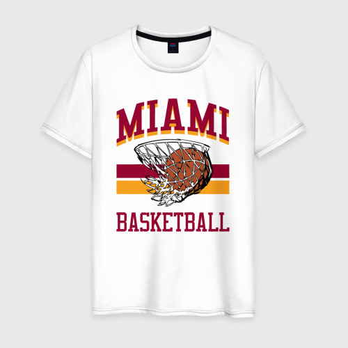 Мужская футболка из хлопка с принтом Баскетбол Майами, вид спереди №1