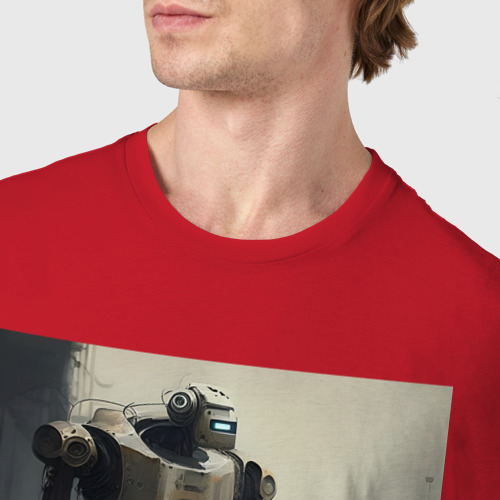 Мужская футболка хлопок с принтом Человек и робот - нейросеть, фото #4