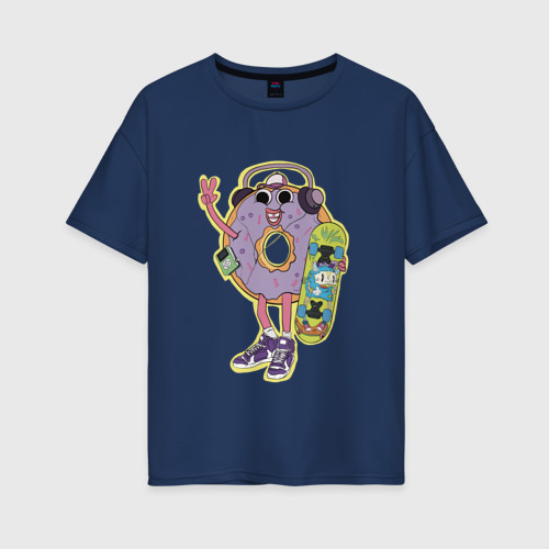 Женская футболка хлопок Oversize с принтом Пончик скейтер, вид спереди #2
