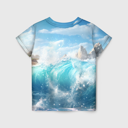 Детская футболка 3D с принтом Карп выпрыгивающий  из воды, вид сзади #1
