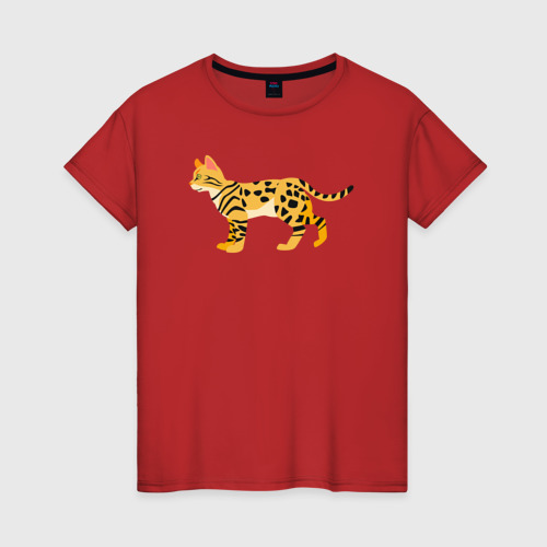 Женская футболка хлопок Бенгальская красивая кошка, цвет красный