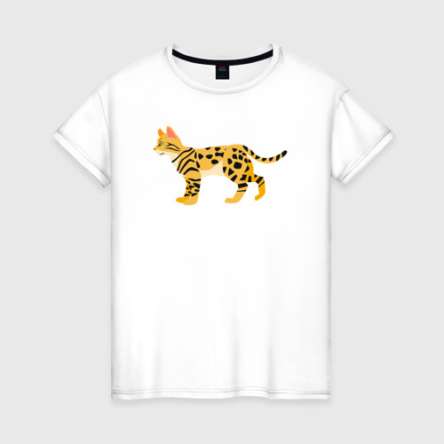 Женская футболка из хлопка с принтом Бенгальская красивая кошка, вид спереди №1