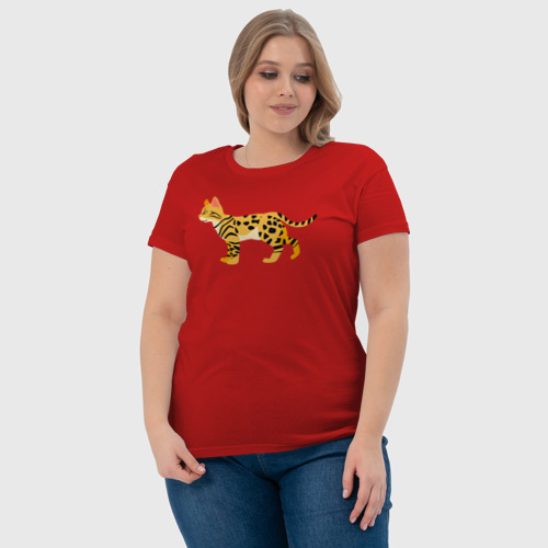 Женская футболка хлопок Бенгальская красивая кошка, цвет красный - фото 6