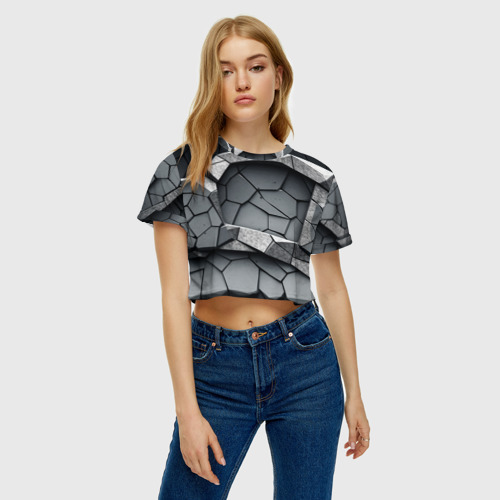 Женская футболка Crop-top 3D Каменная иллюзорная яма - паттерн, цвет 3D печать - фото 3